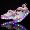 27-43 Detachable Wheel Boys/Girls Double Wheel Luminous Sneakers Can Be Charged Sneakers for Skating Kids Roller Skating Boots