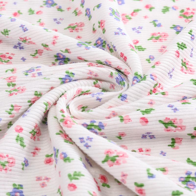 Thin Tissue Print Floral Fabric Rib Stretchy Jersey Fabric For Sewing Summer Dress Or Tops  50*150cm YHA0275