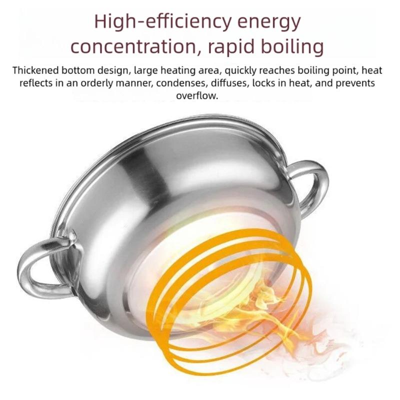 High Efficiency 3 Layer Nonrust Steel Steamer Pot With Ergonomic Handle For Safe And Even Heating