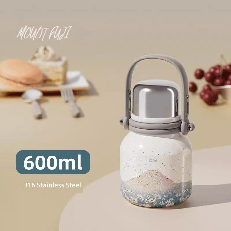 

German Lr Insulated Water Bottle, Large Capacity Thermos Cup, High-End Design, Stainless Steel Tea Brewing Cup for Students Hope Snow Mountain 600ml