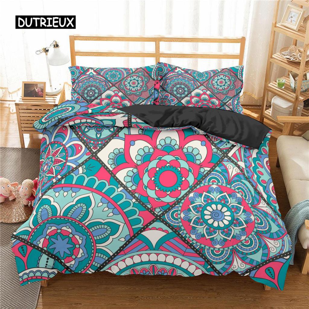 Mandala Bettbezug-Set Lila Farbverlauf Mandala Kultur Druck Einzelbettwäsche-Set für Teenager Mikrofaser Queen King Size Bettdeckenbezug