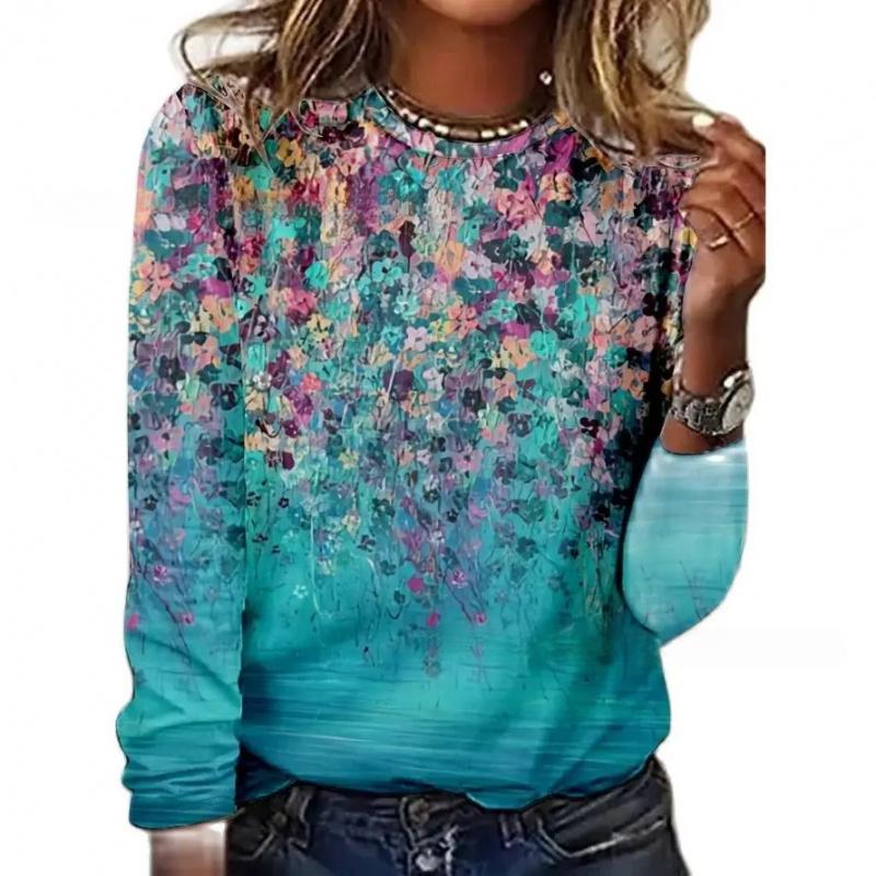 Popular Style Printed Long Sleeve T-shirt Floral Print Women's Clothing