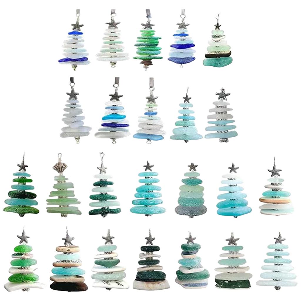 Sea Glass Christmas Tree Advent Calendar 2025 with 24 Mini Christmas Tree Ornaments Christmas Advent Calendar for Home Decor