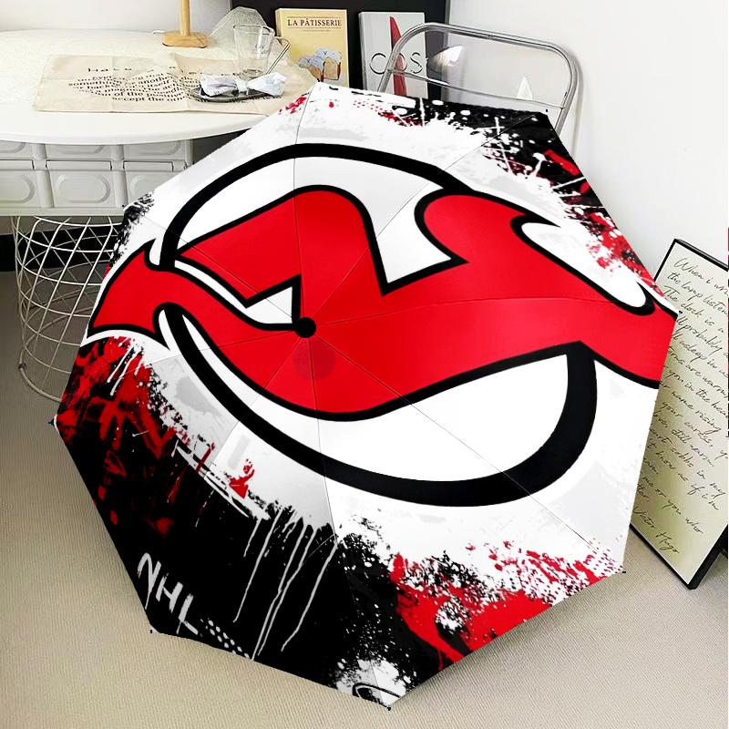 Jersey Devils Logo Umbrella Folding Umbrella, Automatic Umbrella 8-Frame for Travel, Camping Use Gift for Halloween Christmas