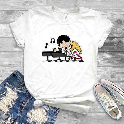 Grafik T-Shirt Niedliches Klavier-Shirt Humor Hipster Oberteil Freddie Mercury Klavier spielen Lustige Ästhetische Kleidung