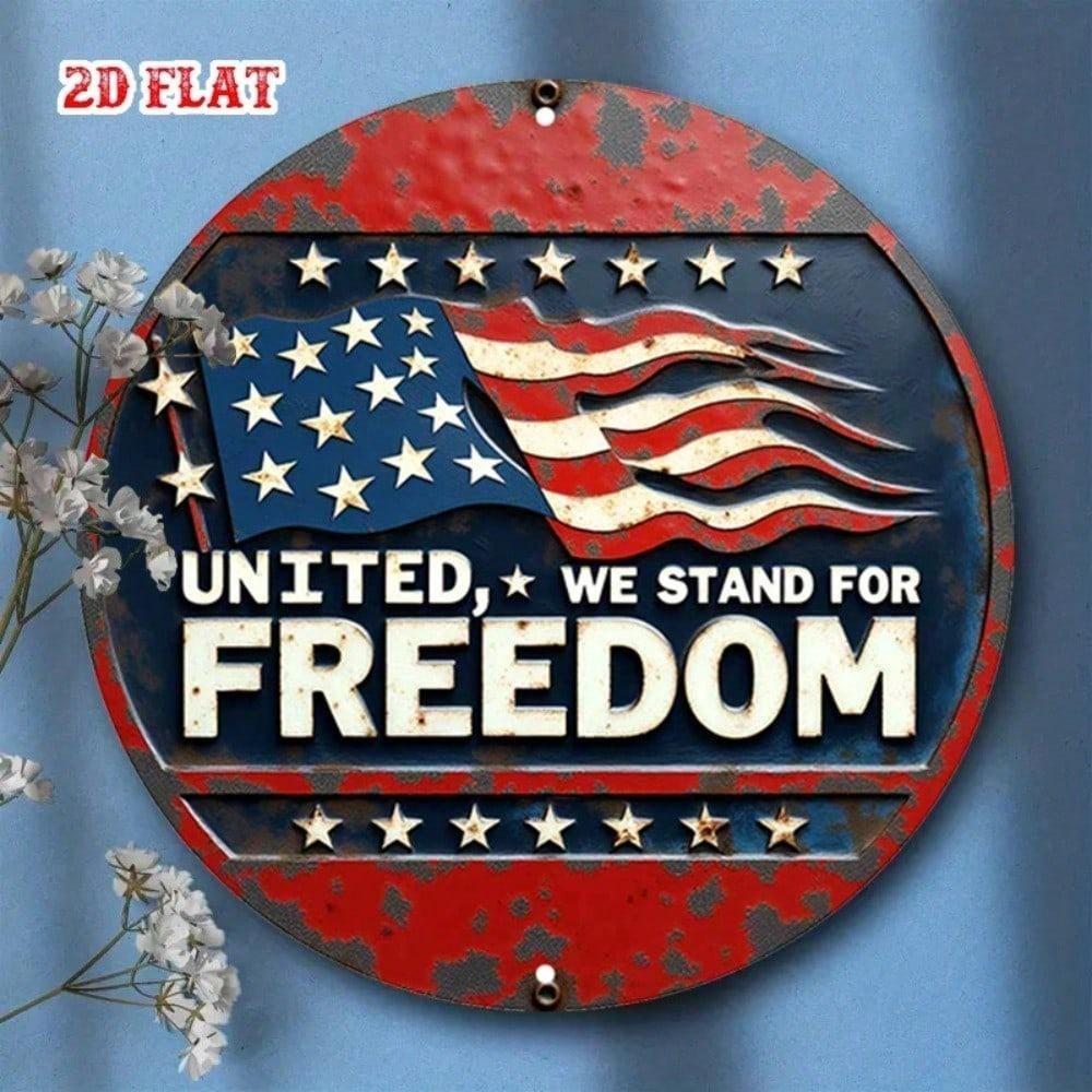 1pc Retro US Flag Metal Wall Decor, Rustic Round Patriotic Sign, Distressed Finish Red White Blue Stars