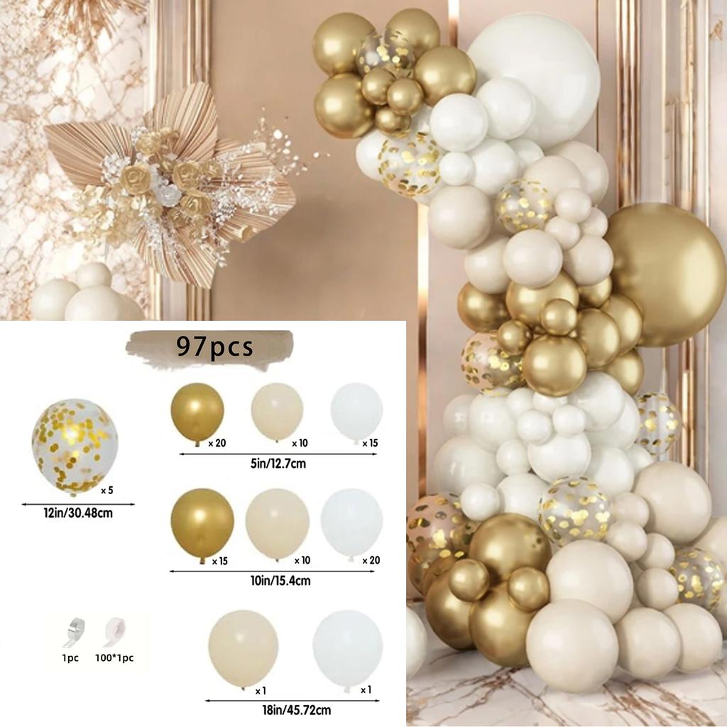 103pcs Platinum Balloon Arch Set White Golden Balloon Wreath Suitable for Birthday, Wedding, Engagement Party Decoration