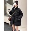 2025 Women's Mid-Length Black Fragrance Down Jacket: Winter Waist-Hugging White Duck Down, Lightly Mature Style