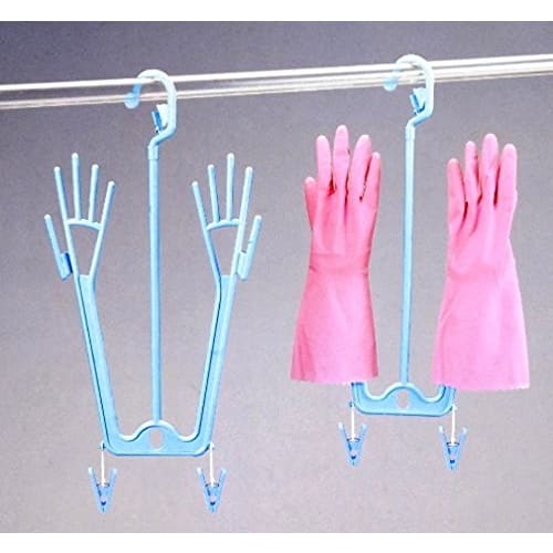 Sawafuji Glove Drying Rack, Light Blue, Made in Japan, with Clothes Drying Clothesline and Glove Hanger, Includes Pinch, Suitable for Cooking, Leather