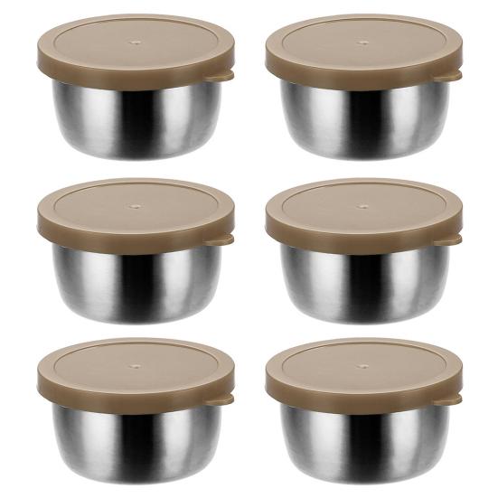 6Pcs Sauce Cups with Easy Open Colorful Lids Leak-Proof 40ml Salad Dressing Containers Stainless Steel Snack Cups
