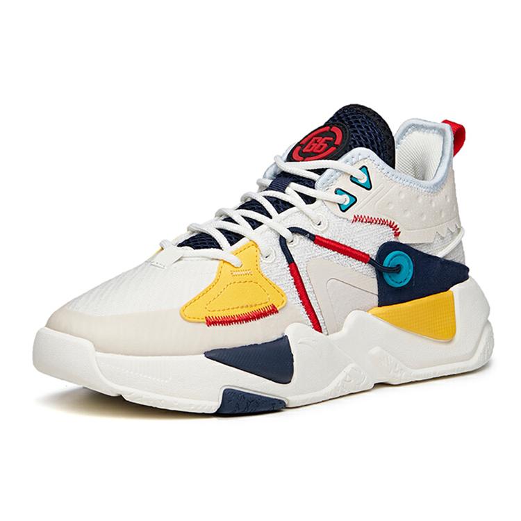 Anta Life Collection Casual Slip Resistant Abrasion Resistant Mid top Skateboard Shoes Women's Yellow Blue 122138084-3