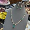 Hole Blue Water Drop Necklace Zircon Luxury Fashion Women'S Necklace Earrings Set Jewelry