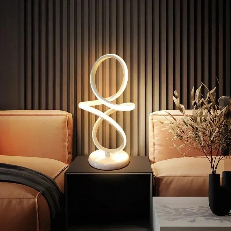 Modern LED Table Lamp Lines Black And White With Plug Lamp For Study Dressing Table Bedside Living Room Bar Indoor Decor Lights