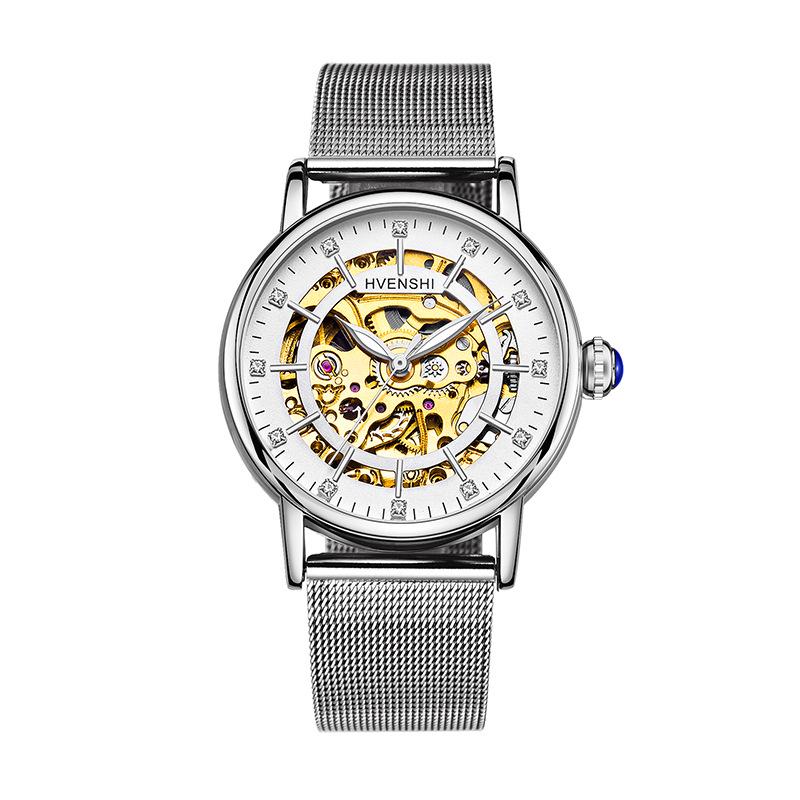 Huang Shi Women s Luminous Skeleton Automatic Leather Strap Watch