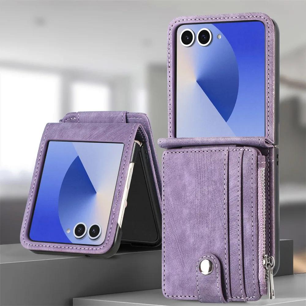Étui portefeuille amovible en cuir 2 en 1 pour Samsung Galaxy Z Flip 7 fe 6 5 4 3 Flip7 Flip6 Flip5 5G Étui de téléphone avec porte-cartes
