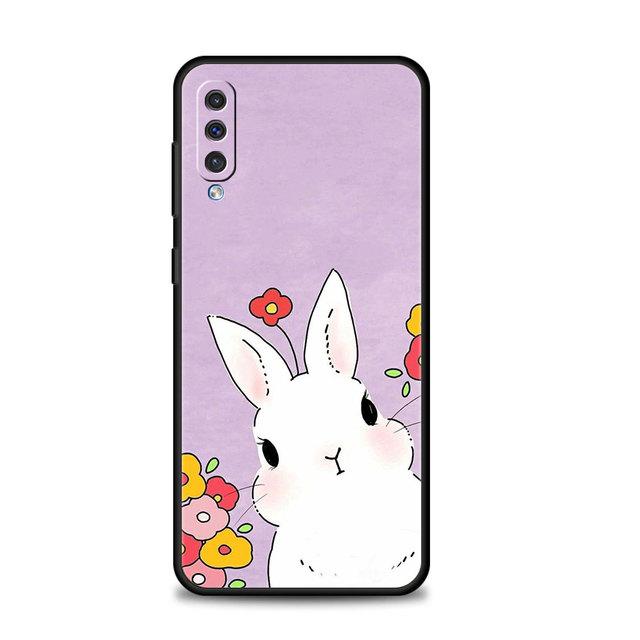 Pouzdro Flower Love Pink roztomilý králík pro Samsung Galaxy A70 A70s A50 A30s A04s A20s A20e A02 A02s A03 A04 A03s M52 A42 M31 kryt