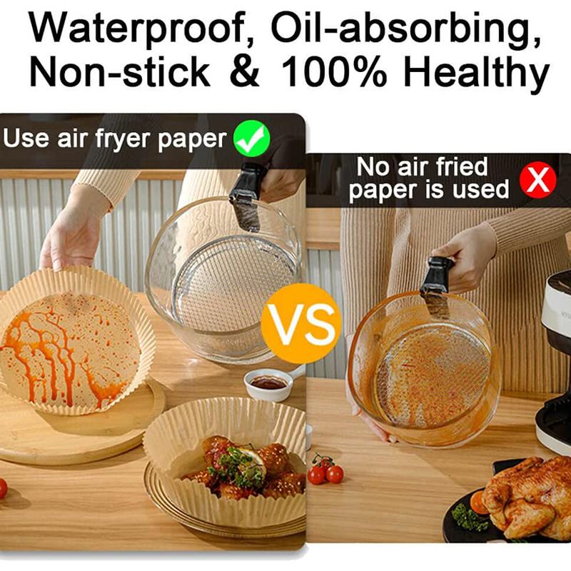 50 peças Air Fryer Forro de papel descartável Tapete antiaderente Vaporizador Redondo Tapetes de papel para assar Cozinha Airfryer Ferramentas Acessórios para assar
