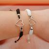 Creative Couple Black And White Bracelet With Hollow Love Heart Design Adjustable Alloy Bracelet
