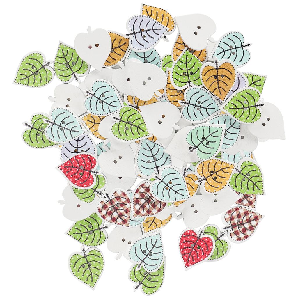 100Pcs Leaf Shaped Painting Buttons Mixed Wood Craft Buttons Assorted Bulk Buttons for DIY