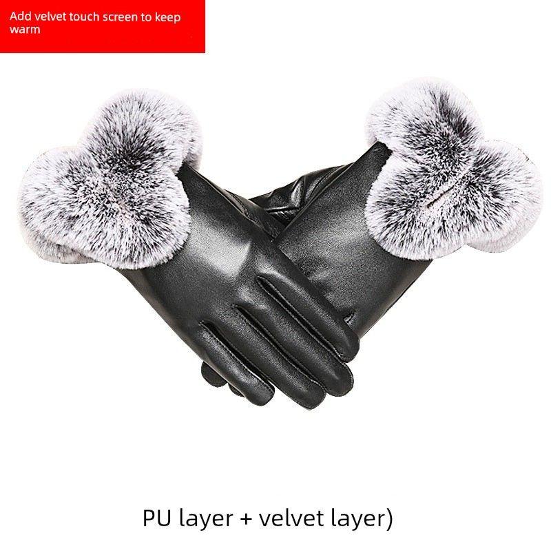 

Women s Wind-Resistant Fleece-Lined Thickened Waterproof Outdoor Motorcycle Gloves U-shaped hair female All yards