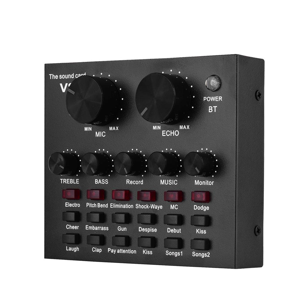 Placa de Som de Mixagem de Áudio Externa Interface de Áudio USB Conexão BT com Múltiplos Efeitos Sonoros Bateria Recarregável Embutida para Cantar Gritar