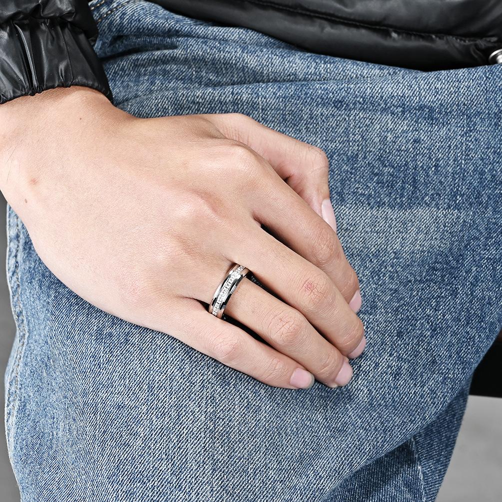 New Romantic 6mm Shinny Zircon Ring for Men Stainless Steel Ring Wedding Engagement Jewelry