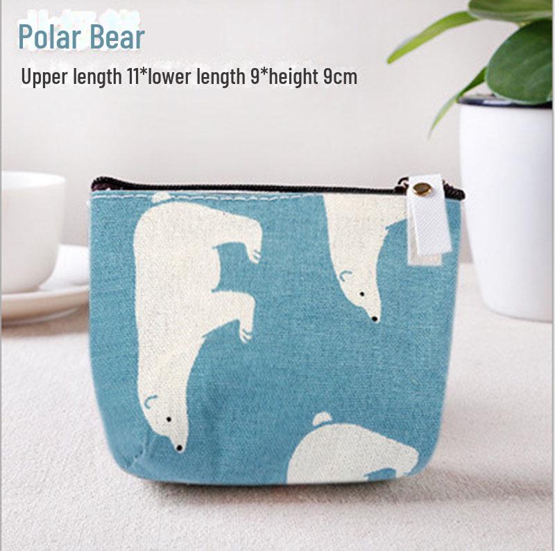 Retro Korean Cotton-Linen Coin Purse and Key Bag with Cartoon Design