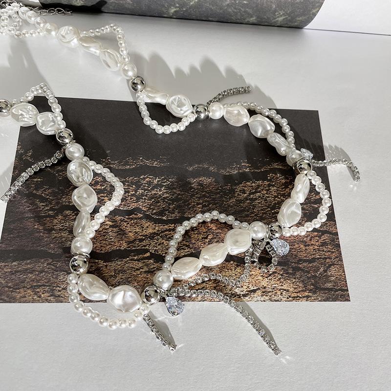 1 PZ Collana Irregolare Imitazione Perla Choker Avvolgente Donna Dolci Perline Catena Collo Strass Lusso Leggero Gioielli da Festa di Alta Gamma