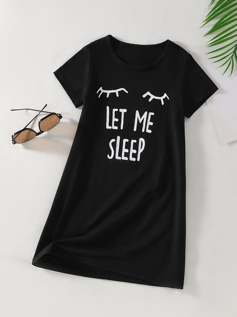 Cute Girl's Black Dresses, Lightweight Casual Short Sleeve Dress to Kids 5-14 Years Comfortable and Soft