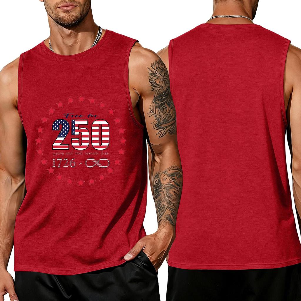 Men's Loose Fit Casual Summer Sleeveless Tank Top with Flag Print Suitable for Daily Wear and Outdoor Activities