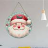 Cute Santa Claus pattern festive round wooden hanging plaque natural wood door sign wall decor xmas holiday party home decoration