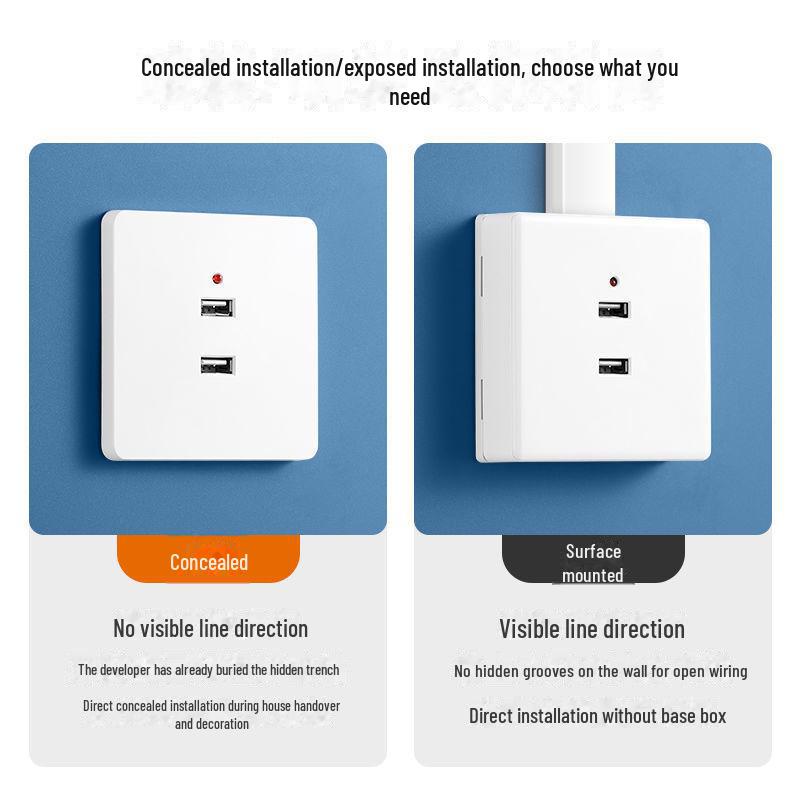 86 Type USB Socket Panel with 220V To 5V Converter, Dual or Quad USB Charging Holes for Open/Concealed Installation