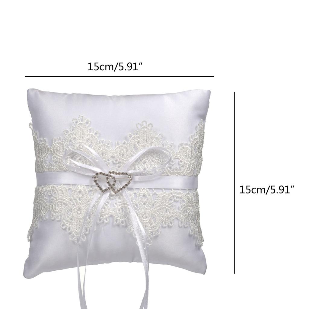 Rings Pillow Western Wedding Props Bowknot Double Heart Rings Cushion Bridal Wedding Rings Holder Engagement Supplies