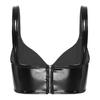 Haut de soutien-gorge en cuir verni brillant pour femmes, col en v, larges bretelles, vêtements de soirée, Clubwear, Rave