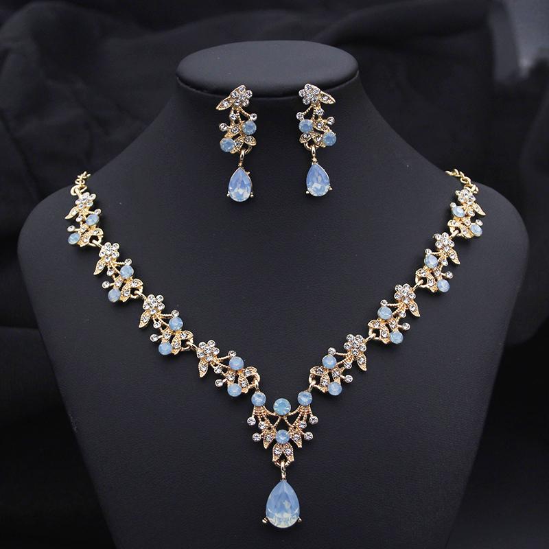 17 Colors Water Drop Purple Bridal Jewelry Sets for Women Party Prom Choker Necklace Earrings Bride Wedding Costume Accessories