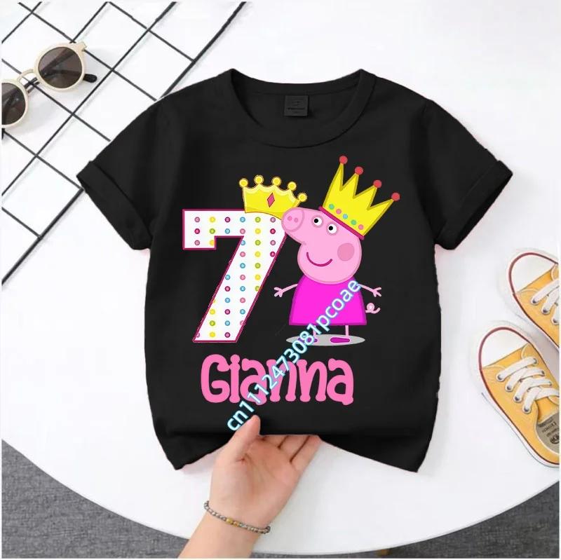 Peppa Pig 1-8 years old children' Polyester short-sleeved boys' sports shirt, girls' casual top with digital print, summer T-shirt