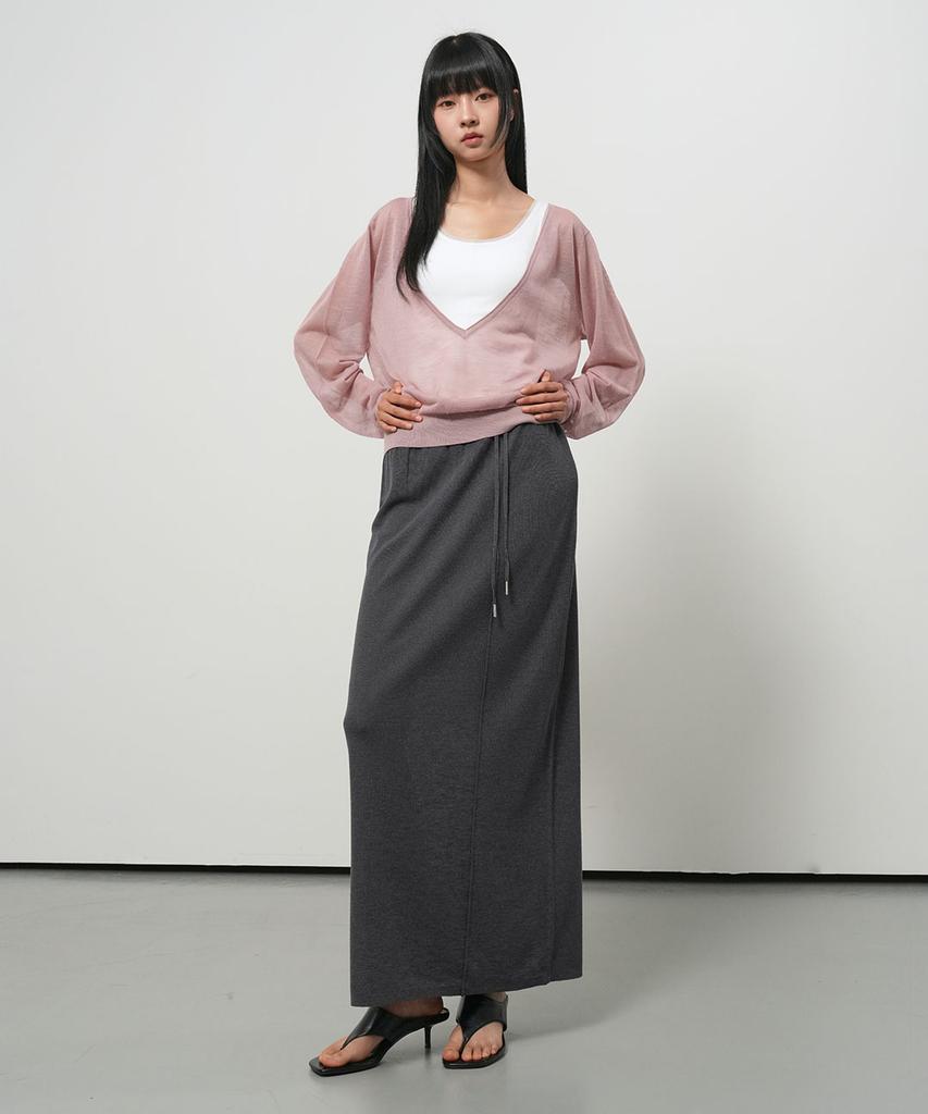 GENERALIDEA Deep V-Neck See-Through Knit Pullover [Ash Pink] / Gf2Lkp544