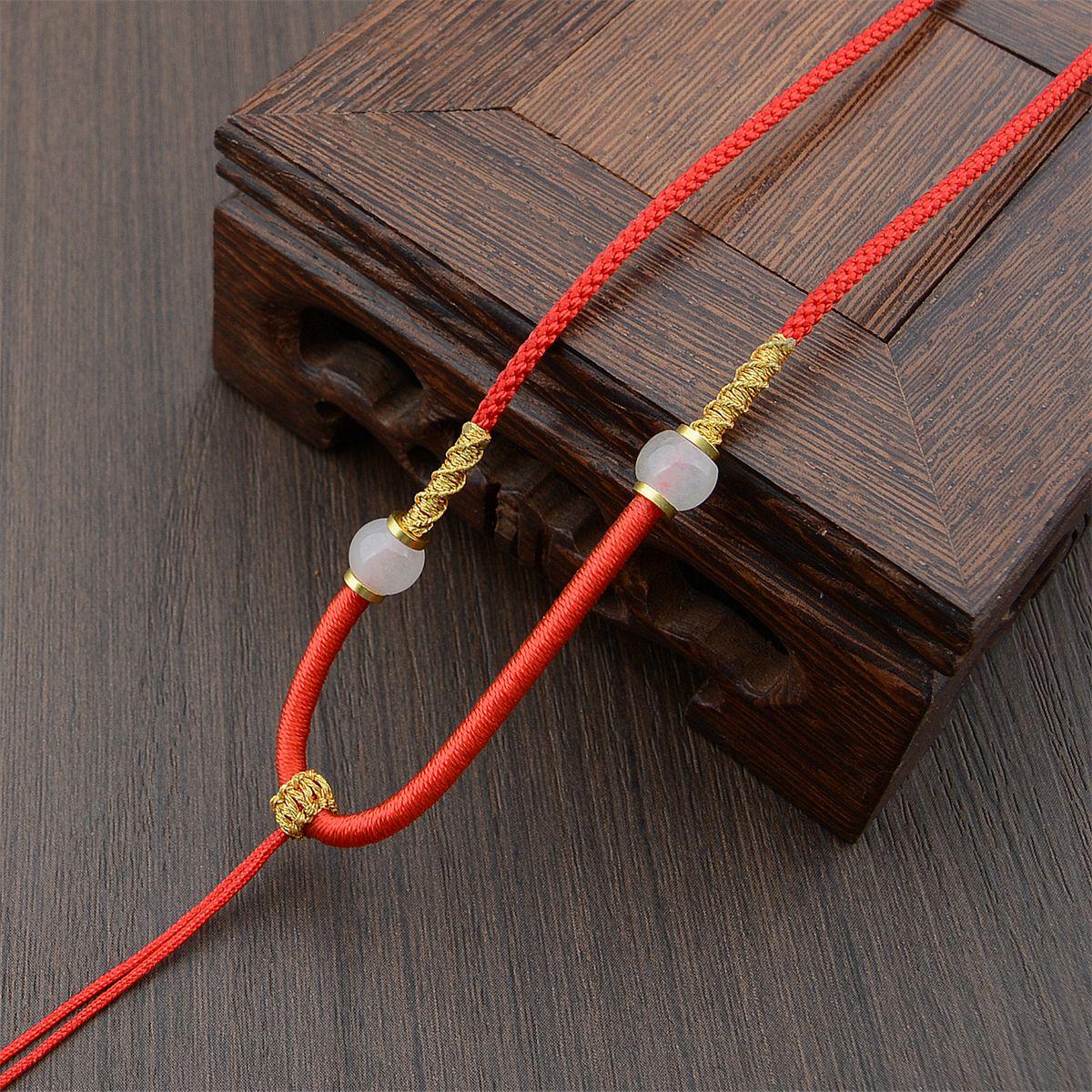 Hand-Woven Jade and Amber Pendant Lanyard Necklace for Men and Women