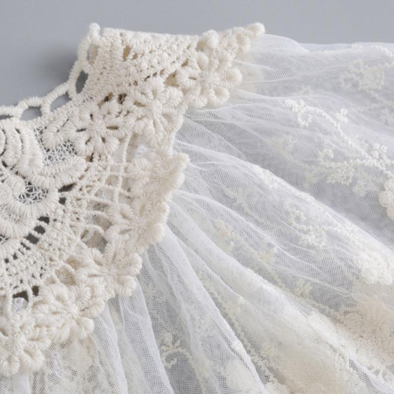 Korean Style Women False Collar Shawl Scarf Elegant Embroidery Lace Pleated Lace-Up Bowknot Shoulder Wrap Poncho Cape