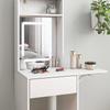 Small Vanity Desk with Mirror and LED Lights, Compact Dressing Table with Drop Leaf, Open Shelves and Drawer, White
