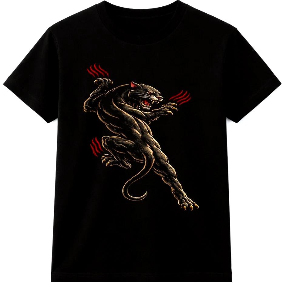 Футболка с пантерой Черная Когти большого кота Татуировка Дикая природа Графика Винтажная футболка L