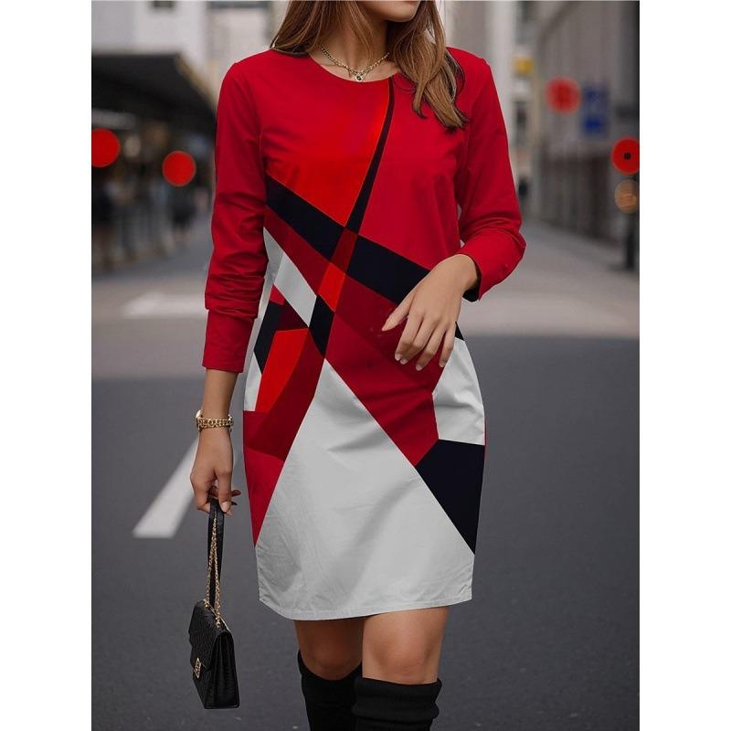 

IHUASU Fashion Autumn Winter Long Sleeve O-Neck Casual Dresses S красный