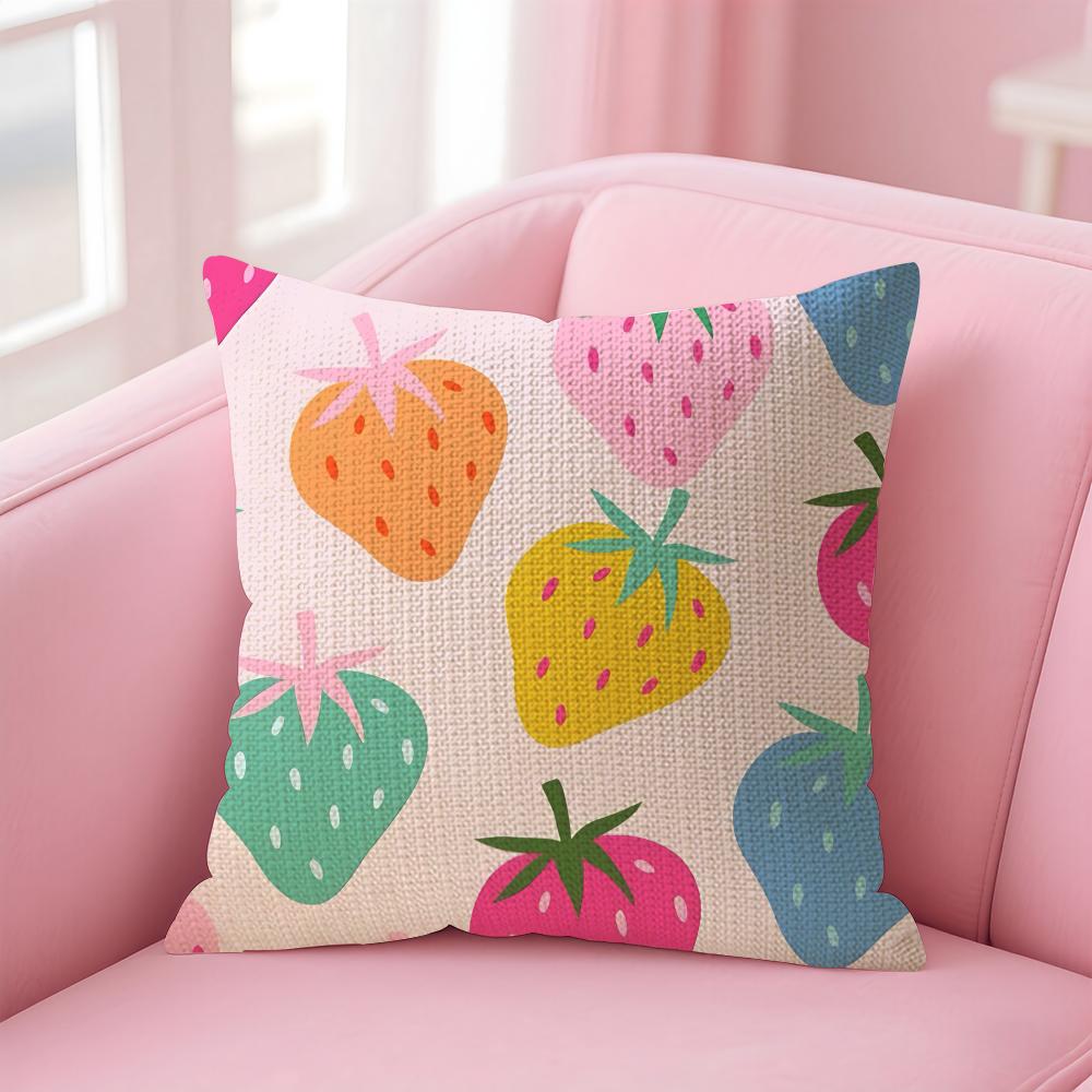 Strawberry Colorful Cushion Cover Natural Linen Pillow Case DoubleSided Print Decorative Sofa Pillowcase Home Decor Gift