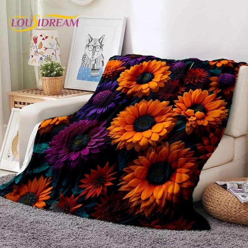 Traum Sonnenblumen Nordische Gänseblümchen Weiche Flanelldecke für Bett Schlafzimmer Sofa Picknick, Tagesdecke zum Zudecken Outdoor Freizeit Nickerchen Geschenk