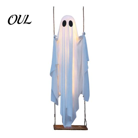 Holiday Home Decor for Children Large Hanging Swing Ghost Halloween Decoration with Remote Control And String Battery Operated Light Balcony