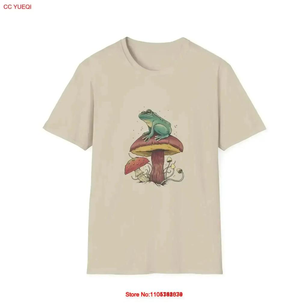 Fantasy Frog And Mushroom T Shirt Mystical On Illustration Vintage Comfortable Slightly Graphic Stretched Fashion Casual
