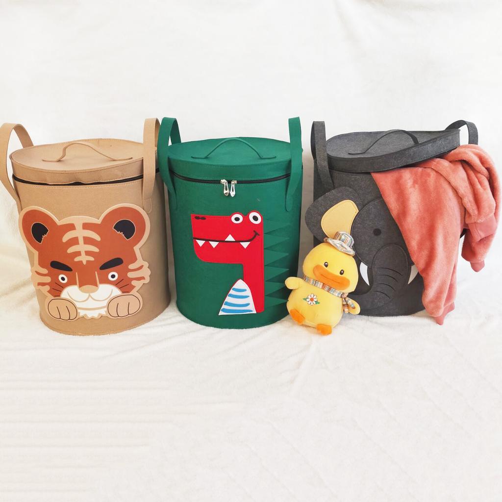 Aufbewahrungseimer für Spielzeug mit großer Kapazität, Aufbewahrungskorb mit Cartoon-Tier, Aufbewahrungskorb mit Deckel, Faltbarer Aufbewahrungskorb, Haushaltswaren