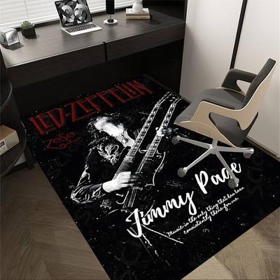 1 pieza Alfombra de Piso Led Zeppelin Jimmy Page para Oficina en Casa, Poliéster Duradero con Fácil, Decoración de Oficina, Estilo Urbano, Base Antideslizante, Tejido de Alta Calidad