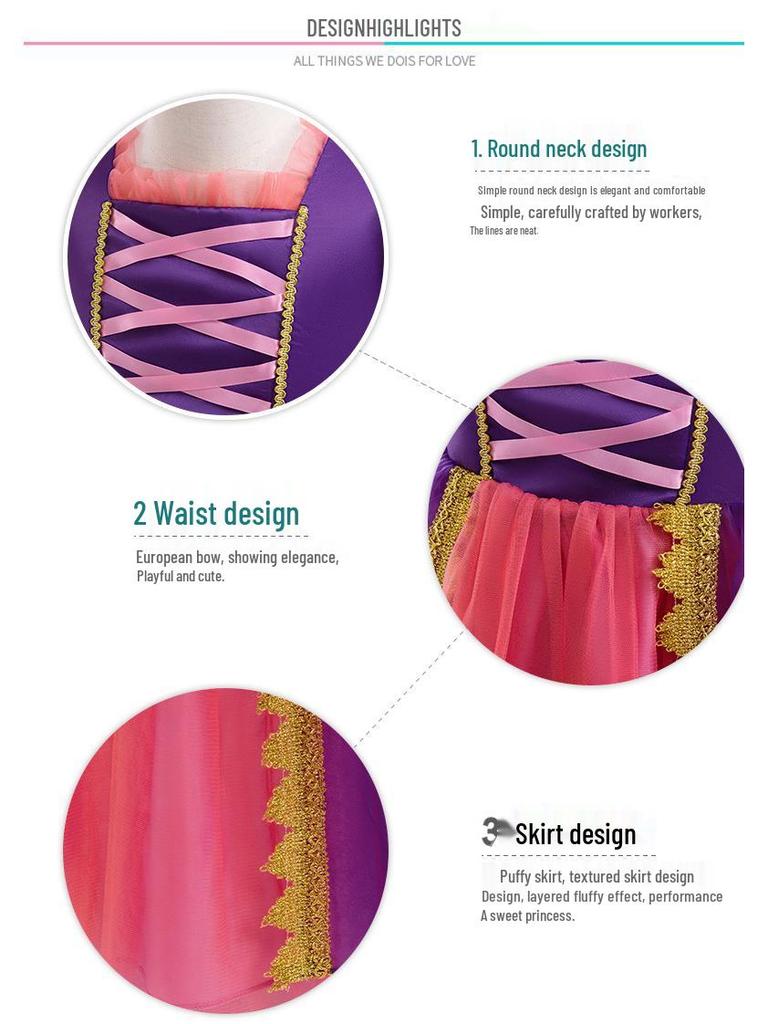 Children's Halloween Sophia Rapunzel Dress - Girls' Puff Sleeve Mesh Costume Gown