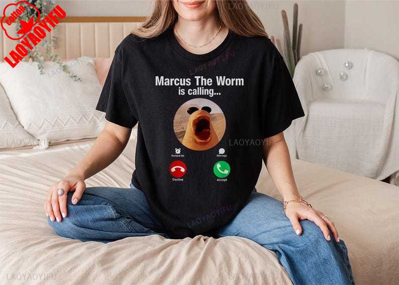 Marcus The Worm Is Calling Meme Tshirt Funny Brain Rot Merch